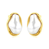 Stainless Steel Gold Color PVD Twisted Frame Baroque Irregular Pearl Stud Earrings