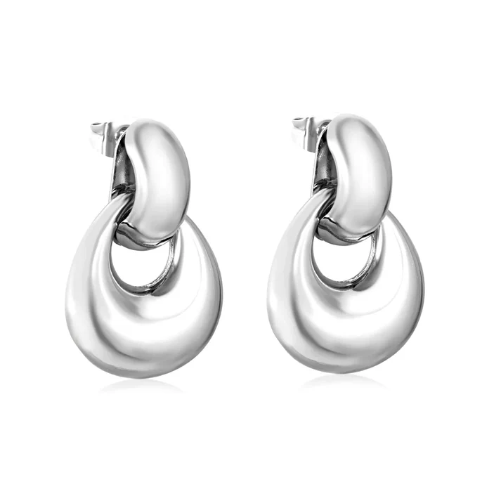 Tresoli Stainless Steel Color PVD Hollow Tube Bead With Hollow Teardrop Earrings