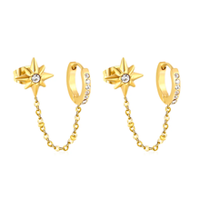 Load image into Gallery viewer, Tresoli Stainless Steel Gold Color PVD Eight Pointed Star And Ear Hook Circle With Diamond Earrings