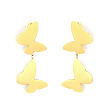 Load image into Gallery viewer, Tresoli Stainless Steel Gold Color PVD Swinging Tassel Butterfly Stud Earrings