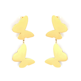 Tresoli Stainless Steel Gold Color PVD Swinging Tassel Butterfly Stud Earrings