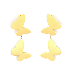 Tresoli Stainless Steel Gold Color PVD Swinging Tassel Butterfly Stud Earrings