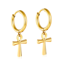 Load image into Gallery viewer, Tresoli Stainless Steel Gold Color PVD Dripping Cross Earrings