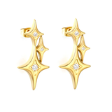 Tresoli Stainless Steel Gold Color PVD Diamond Four Pointed Star Earrings
