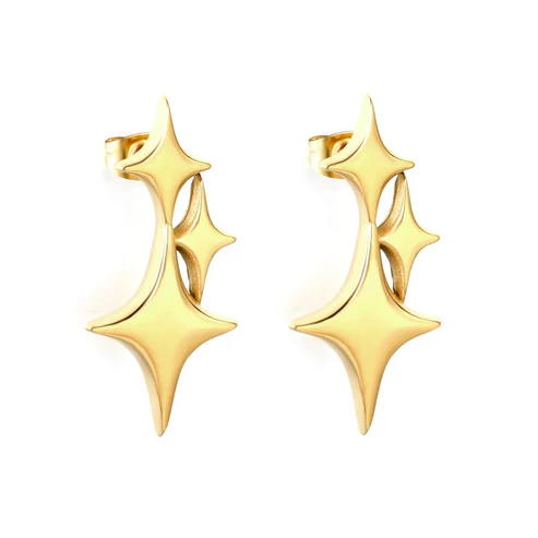Tresoli Stainless Steel Gold Color PVD Four Pointed Star Earrings