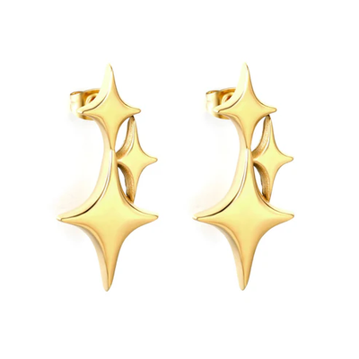 Tresoli Stainless Steel Gold Color PVD Four Pointed Star Earrings