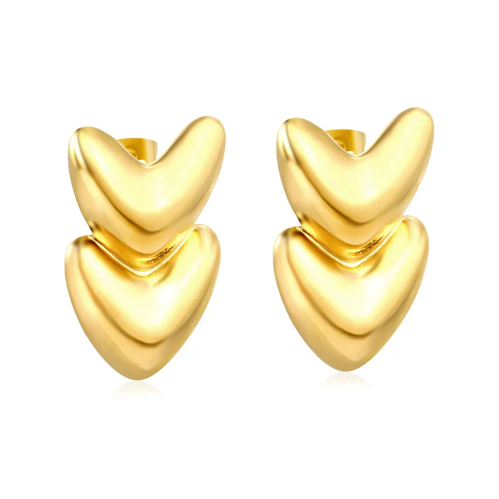 Tresoli Stainless Steel Gold Color PVD Heart Shaped Earrings