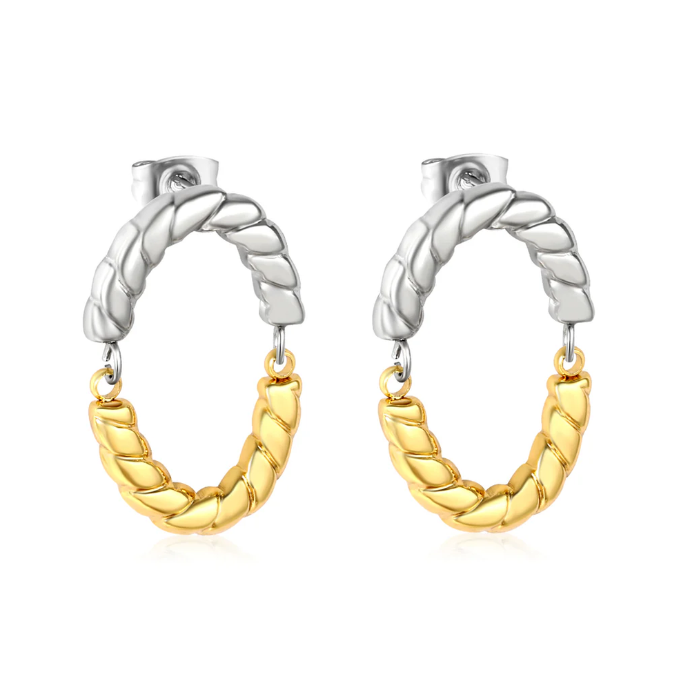 Stainless Steel Gold Color PVD Oval Twisted Ear Studs