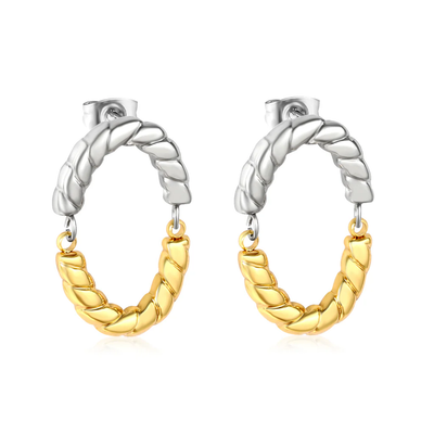 Tresoli Stainless Steel Gold Color PVD Oval Twisted Ear Studs