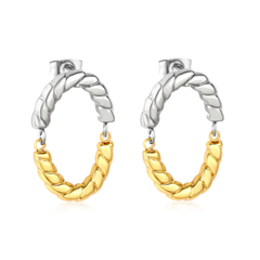 Tresoli Stainless Steel Gold Color PVD Oval Twisted Ear Studs