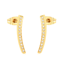Load image into Gallery viewer, Tresoli Stainless Steel Gold Color PVD Willow Leaf Eyebrow Diamond Stud Earrings
