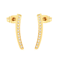 Tresoli Stainless Steel Gold Color PVD Willow Leaf Eyebrow Diamond Stud Earrings