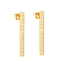 Load image into Gallery viewer, Tresoli Stainless Steel Gold Color PVD Straight Bar Diamond Stud Earrings