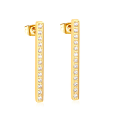 Tresoli Stainless Steel Gold Color PVD Straight Bar Diamond Stud Earrings