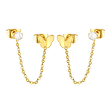 Tresoli Stainless Steel Gold Color PVD Butterfly And Prong White Zirconia Cross Chain Earrings