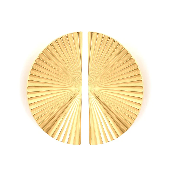 Tresoli Stainless Steel Gold Color PVD Laser Engraved Fan Shape Earrings