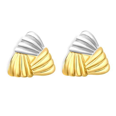 Tresoli Stainless Steel And Gold Color PVD Woven Triangle Stud Earrings