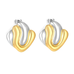 Tresoli Stainless Steel And Gold Color PVD Geometric Color Blocking Earrings