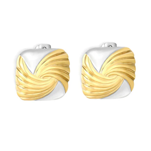 Load image into Gallery viewer, Tresoli Stainless Steel And Gold Color PVD Square Spiral Pattern Stud  Earrings