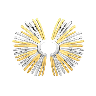 Tresoli Stainless Steel And Gold Color PVD Fan Shaped Stud Earrings
