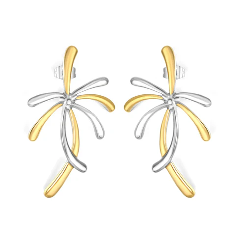 Tresoli Stainless Steel And Gold Color PVD Firework Design Stud Earrings