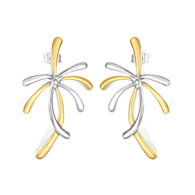 Tresoli Stainless Steel And Gold Color PVD Firework Design Stud Earrings
