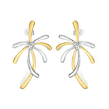 Tresoli Stainless Steel And Gold Color PVD Firework Design Stud Earrings