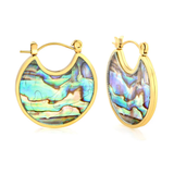 Tresoli Stainless Steel Gold Color PVD Elegant Round Abalone Shell Drop Earrings