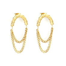 Load image into Gallery viewer, Tresoli Stainless Steel Gold Color PVD C Shape Stud Earrings With Double Sided Polished Tassel Chain
