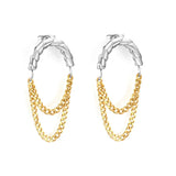 Tresoli Stainless Steel Mix Color PVD C Shape Stud Earrings With Double Sided Polished Tassel Chain