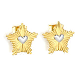 Tresoli Stainless Steel Mix Color PVD Radiant Pattern Five Pointed Star Heart Stud Earrings