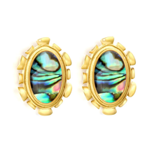 Load image into Gallery viewer, Tresoli Stainless Steel Gold Color PVD Oval Abalone Shell Earrings