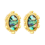 Tresoli Stainless Steel Gold Color PVD Oval Abalone Shell Earrings