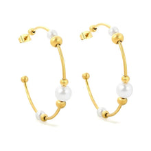 Load image into Gallery viewer, Stainless Steel Gold Color PVD Wire Imitation Pearls And Steel Beads Earrings