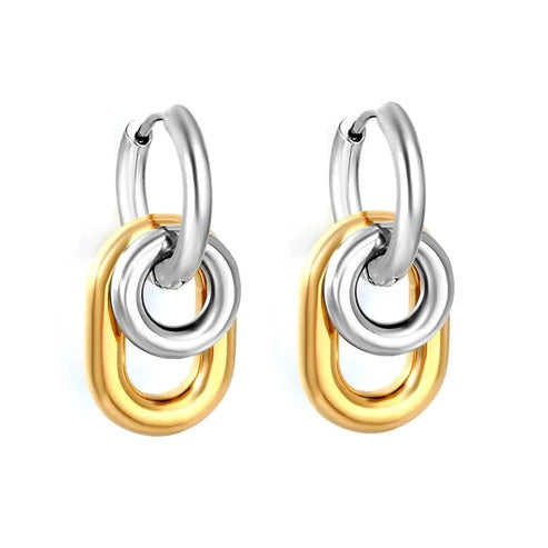 Stainless Steel Mixed Color PVD Oval Circle Earrings