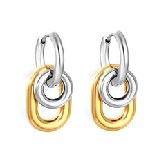 Stainless Steel Mixed Color PVD Oval Circle Earrings