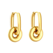 Load image into Gallery viewer, Stainless Steel Gold Color PVD Hollow Disc Hoop Earrings