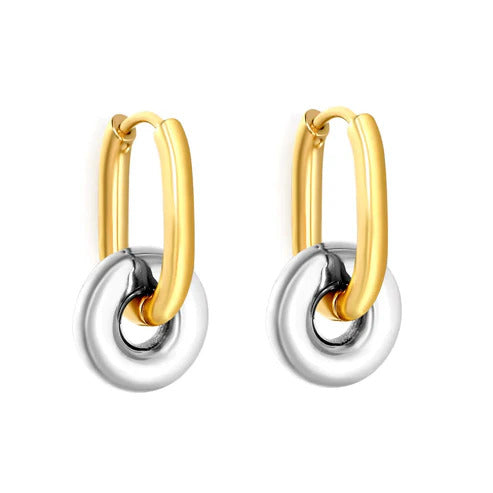 Stainless Steel Mixed Color PVD Hollow Disc Hoop Earrings