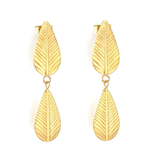 Tresoli Stainless Steel Gold Color PVD Two Pieces Tassel Leaf Stud Earrings