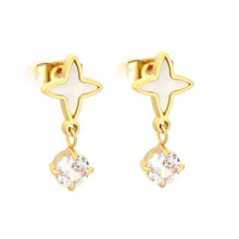 Load image into Gallery viewer, Stainless Steel Gold Color PVD Four Pointed Star White Mother Of Pearl And White Cubic Zirconia Stud Earrings