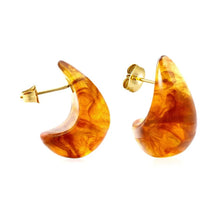 Load image into Gallery viewer, Stainless Steel Gold Color PVD Brown Inlaid Gradient Transparent C Curved Hoop Stud Earrings