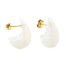 Load image into Gallery viewer, Stainless Steel Gold Color PVD White Amber Inlaid Gradient Transparent C Curved Hoop Stud Earrings