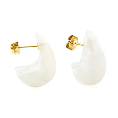 Stainless Steel Gold Color PVD White Amber Inlaid Gradient Transparent C Curved Hoop Stud Earrings