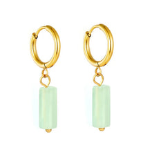 Load image into Gallery viewer, Stainless Steel Gold Color PVD Rectangular Natural Green Stone Hoop Earrings