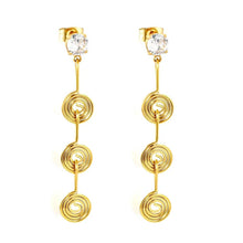 Load image into Gallery viewer, Stainless Steel Gold Color PVD White Zircon 3 Coil Spiral Stud Earrings