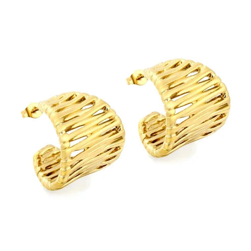 Stainless Steel Gold Color PVD Woven Hollow Out Geometric Earrings
