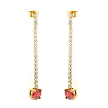 Load image into Gallery viewer, Stainless Steel Gold Color PVD Round White Zircon With Claw Chain And Red Rose Round Zircon Stud Earrings