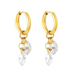 Stainless Steel Gold Color PVD Marquise White Zircon Hoop Earrings
