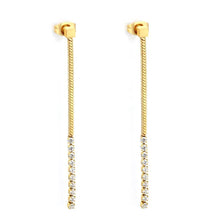 Load image into Gallery viewer, Stainless Steel Gold Color PVD White Zircon Smooth Square Stud Earrings With Square Snake Chain