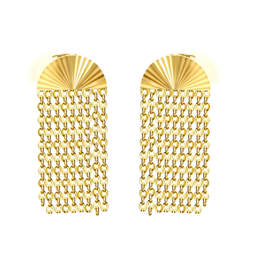 Tresoli Stainless Steel Gold Color PVD Fan Shaped Semicircle Stud Earrings
